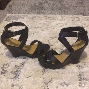 Black leather wedge